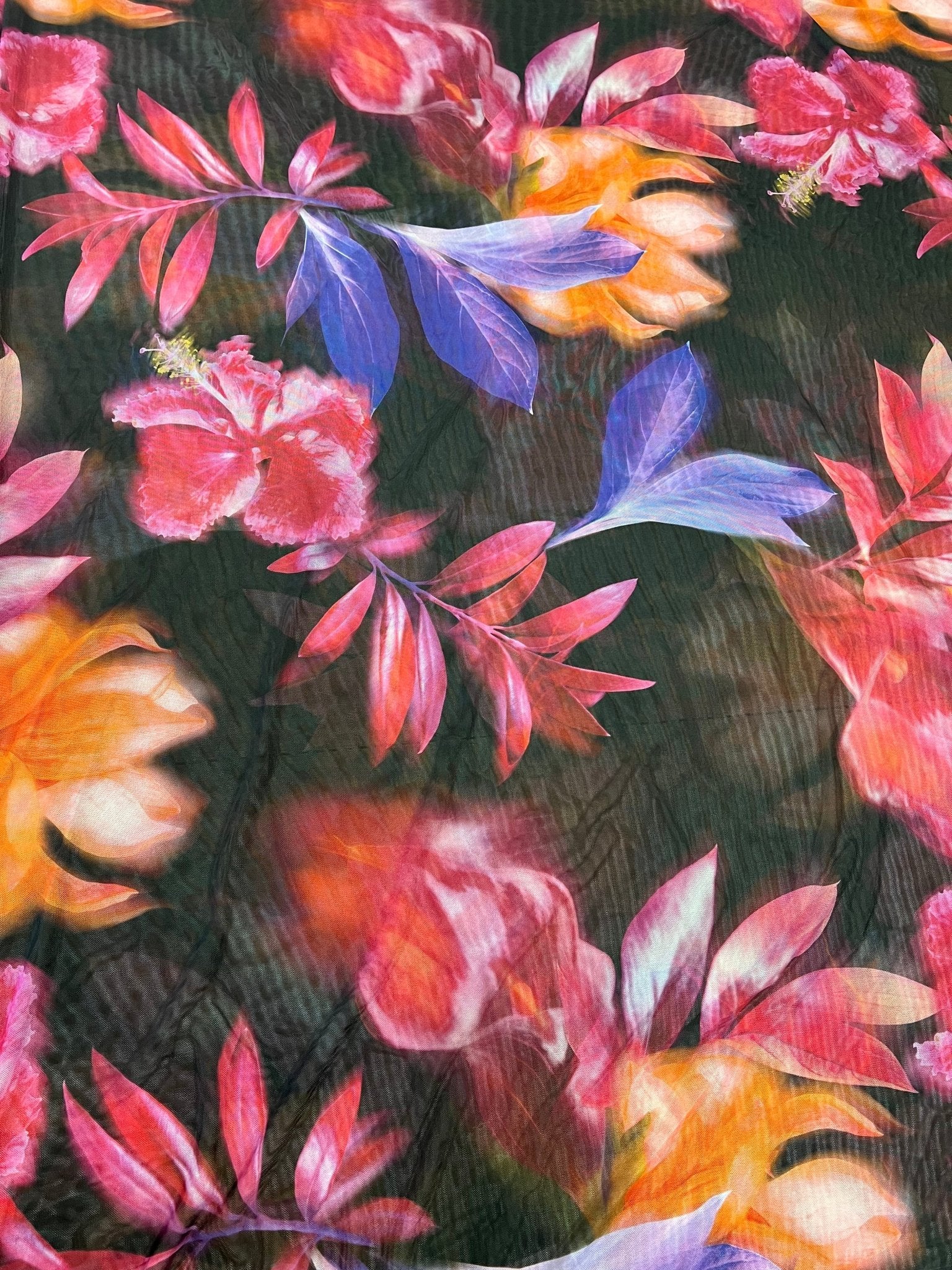 Large Black Floral Print Mesh Fabric Stretch - T9 Fabrics